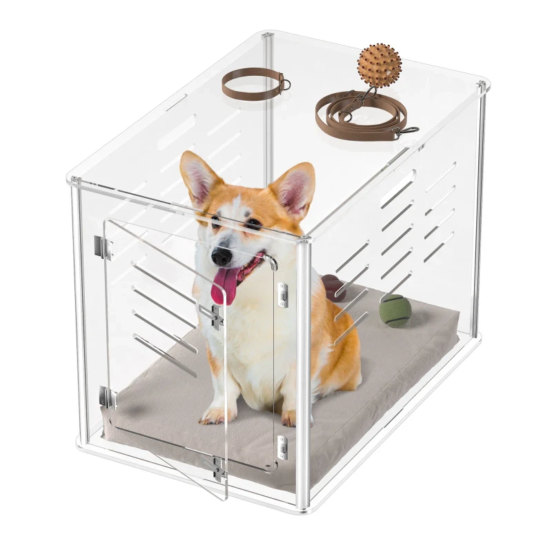 Clear Water Resistant End Table Acrylic Pet Crate Cage Furniture House with Lockable for Most Small Dogs Cats