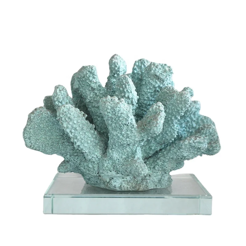 Coastal Style Resin Coral Mini Aquarium Fish Tank Decorations Blue Underwater Ceramic Ornament for Home Wall Decor Sculpture