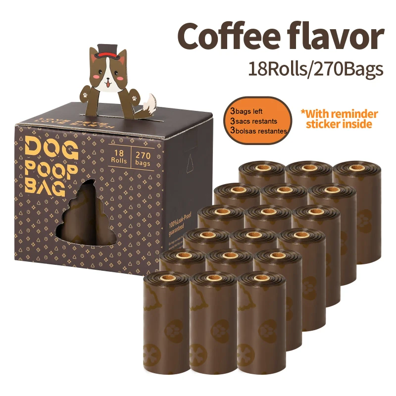 Coffee Scent Dog Poop Bags Thick High Density PE Leak Proof Tear Resistant Disposable Pet Waste Bags With Dispenser