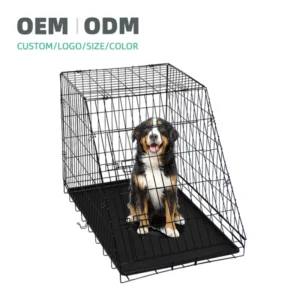 Collapsible Steel Wire Pet Cage Indoor Outdoor Heavy Duty Sturdy Dog Crate With Detachable Plastic Waste Tray