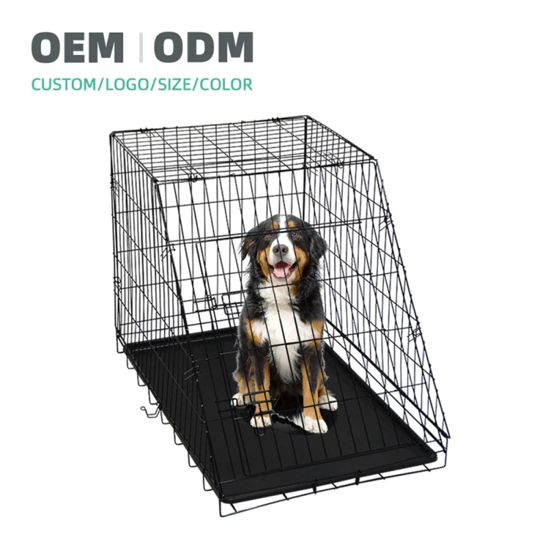 Collapsible Steel Wire Pet Cage Indoor Outdoor Heavy Duty Sturdy Dog Crate With Detachable Plastic Waste Tray