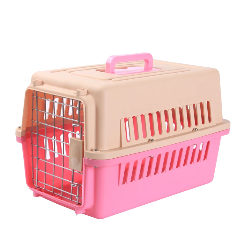 Collapsible Wheeled Pet Airport Carrier Plastic Pet Carrier Button Closure Pet Cage For Outdoor Travel