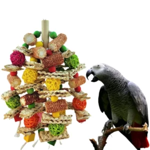 Colored Kapok Corn Heart Rattan Ball Bird Chew Toy Wooden Eco Friendly Chewing Wooden Bird Toy for Large Parrot & Cage