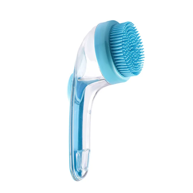 Colored Plastic Long Handle Pet Bath Brush Dog Cat Massage Grooming Brush Soft Rubber Scalp Scrub Shower Cleaning Brush Artifact