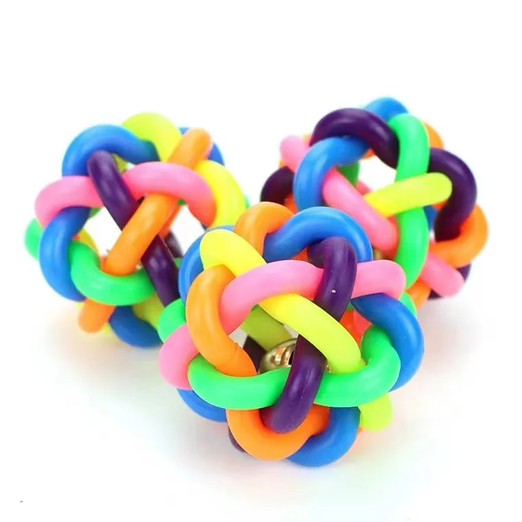 Colorful Bell Ball Toy for Small Medium Dogs Woven Rubber Pet Supplies for Training Exercise Cat Teasing Hollow Ball Carton