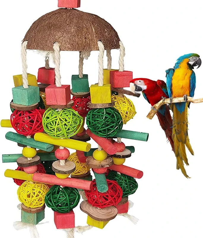 Colorful Eco Friendly Durable Coconut Shell Bird Chewing Toy Hanging Chain Parrot Cross Border Item Bird Supplies Indoor