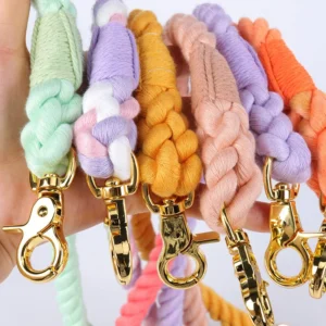 Colorful Handmade Cotton Braided Strong Rope Dog Leashes Pet Leads