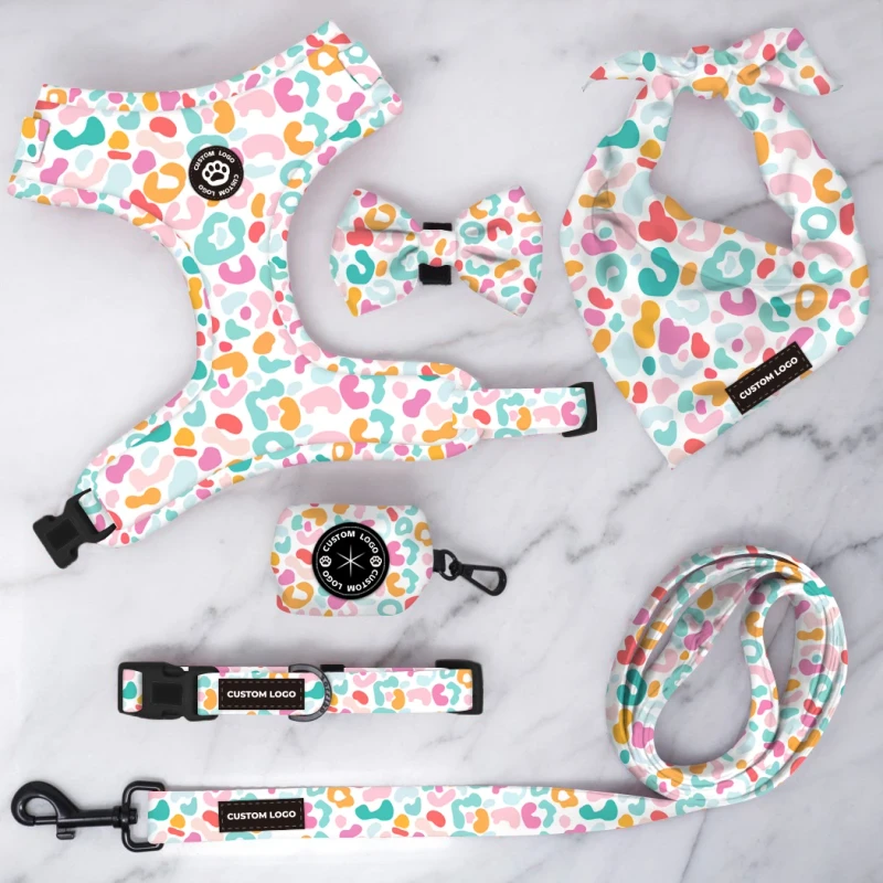 Colorful Leopard Print Dog Collar Designer Printing Personalized Adjustable Harness Vest Pet Boutique Popular Goods Customized