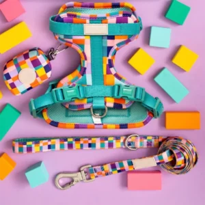 Colorful Pet Dog Harness Collar Set with Adjustable Leash Bow Knot and Bag for Small and Medium Dogs