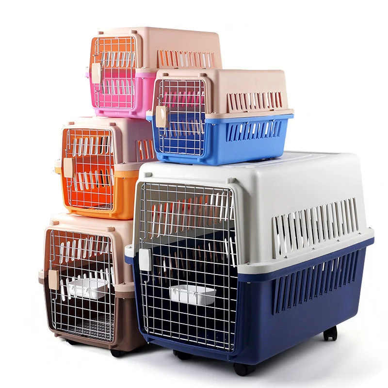 Colorful Solid Plastic Small Animal Transport Cage Airline Approved Pet Carrier for Dogs Cats Birds Breathable Outdoor Carry Box