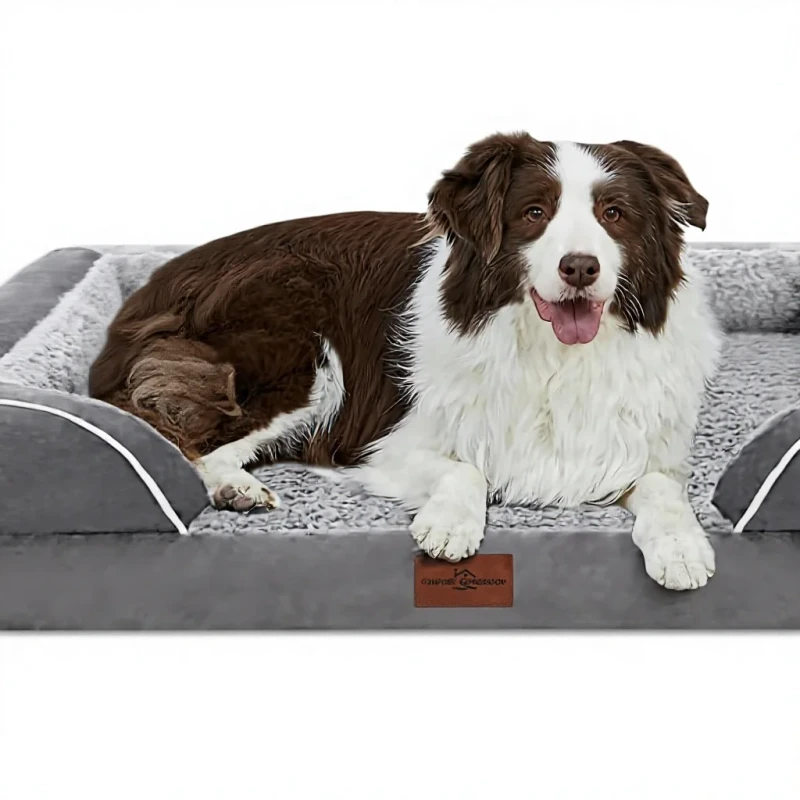 Comfort Expression Large Dog Bed Waterproof Orthopedic Washable Durable Polyester Rectangular Removable Cover Non Slip Bottom