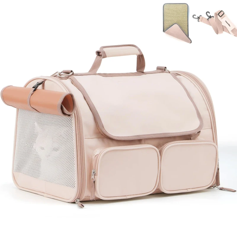 Comfortable Secure Airline Approved Pet Carrier with Roll Up Dust Cover for Timid Cats and Small Dogs Under 15lbs Travel