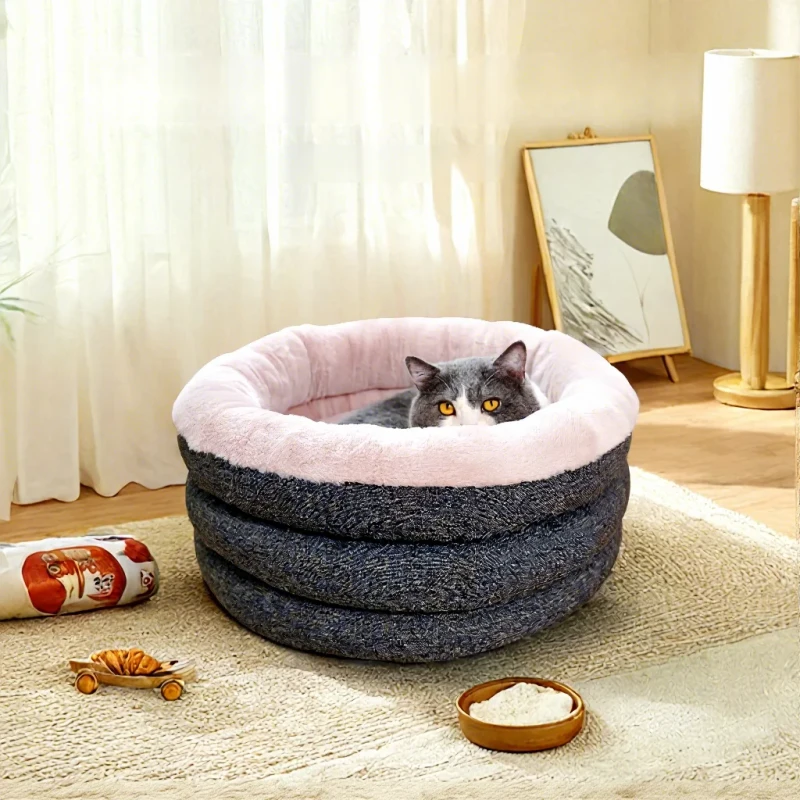 Comfortable Warm Deep Nest Pets Round Dog Cat Beds Accessories for Pet Sofa Bed with Non-Slip Bottom