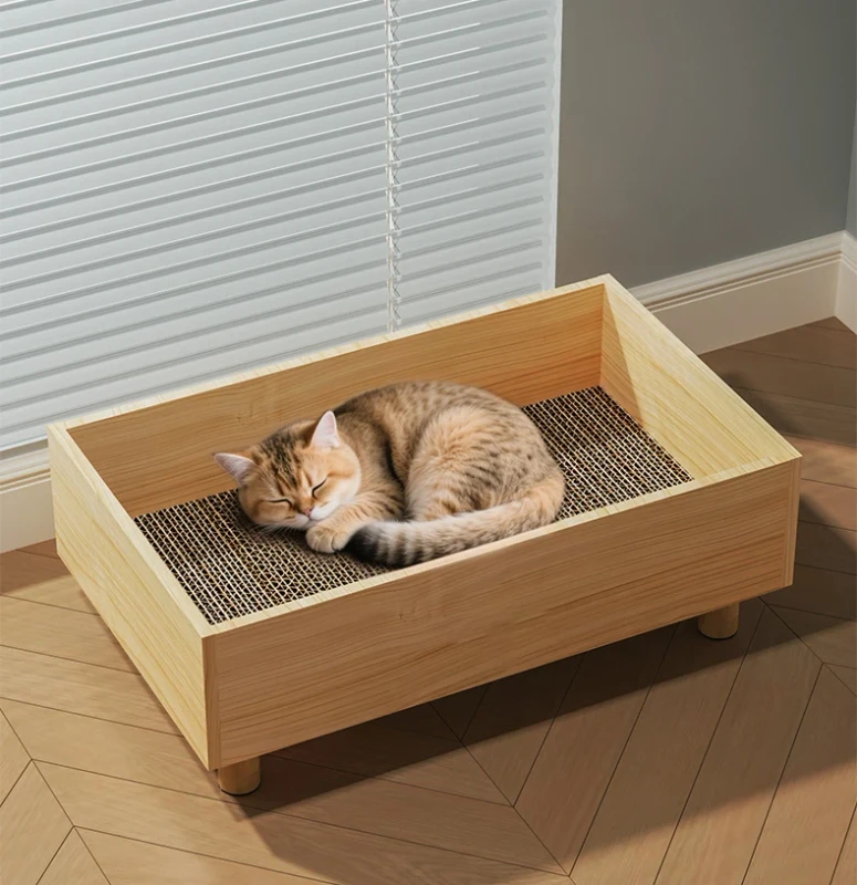 Comfortable Wooden Pet Bed with Cushion Supply for Dogs or Cats