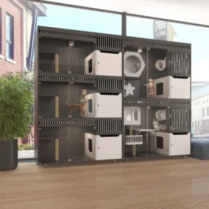 Commercial Large Luxury Gray Solid Wooden Pet Cat House Furniture Pet Shop Pet Vet Indoor Use Cat Hotel Cage