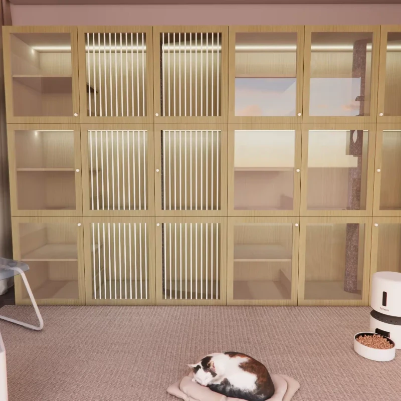 Commercial Large Luxury Solid Wooden Pet Cat House Furniture Customize Pet Shop Pet Vet Indoor Use Cat Villa Cage