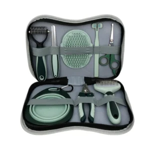 Compact 8 in 1 Portable Pet Grooming Kit Soft Bristle Daily Cleaning Set Hair Removal Needle Comb Bath Brush