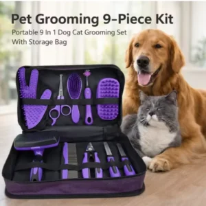 Complete Dog Grooming Kit Plastic Comb Brush Nail Trimmer Scissors Gloves Fur Removal Tools Home Pet Care Supplies Set
