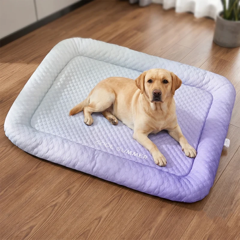 Cooling Ice Silk Dog Bed with Gradient Color and Breathable Mesh Fabric for Summer Indoor Sleeping