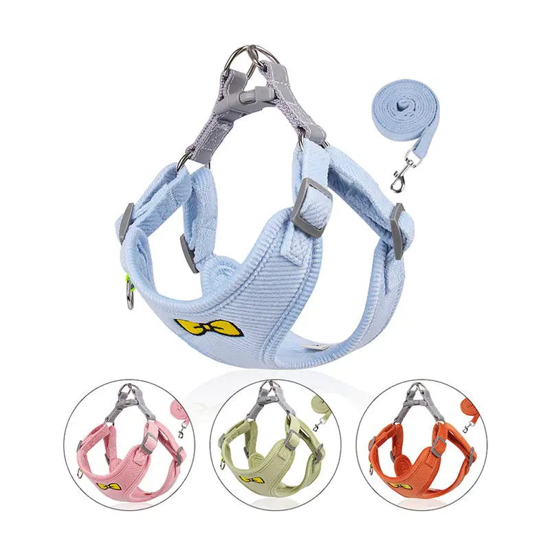 Corduroy Dog Cat Harness Reflective Vest Pet Chest Strap Leash Set