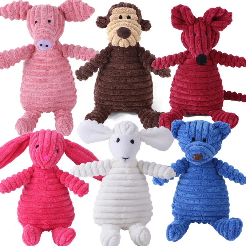 Corduroy Dog Squeaky Toy Interactive Plush Teeth Cleaning Bite Resistant Molar Chew Fabric Washable Soft