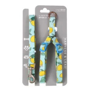 Cotton Lemon Printed Dog Harness and Leash Set Adjustable Pet Chest Harness with Matching Lead for Small Dogs