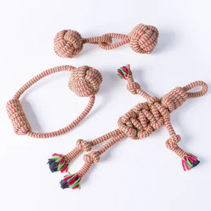 Cotton Rope Ball Pet Toy with Handle for Dogs Tug of War Teething and Training Supplies