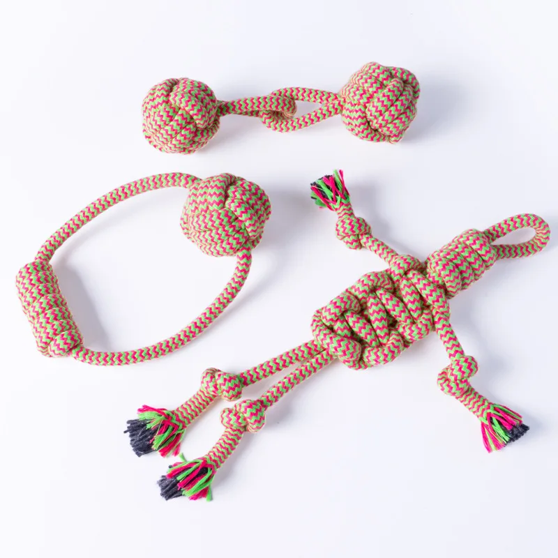 Cotton Rope Ball Pet Toy with Handle for Dogs Tug of War Teething and Training Supplies