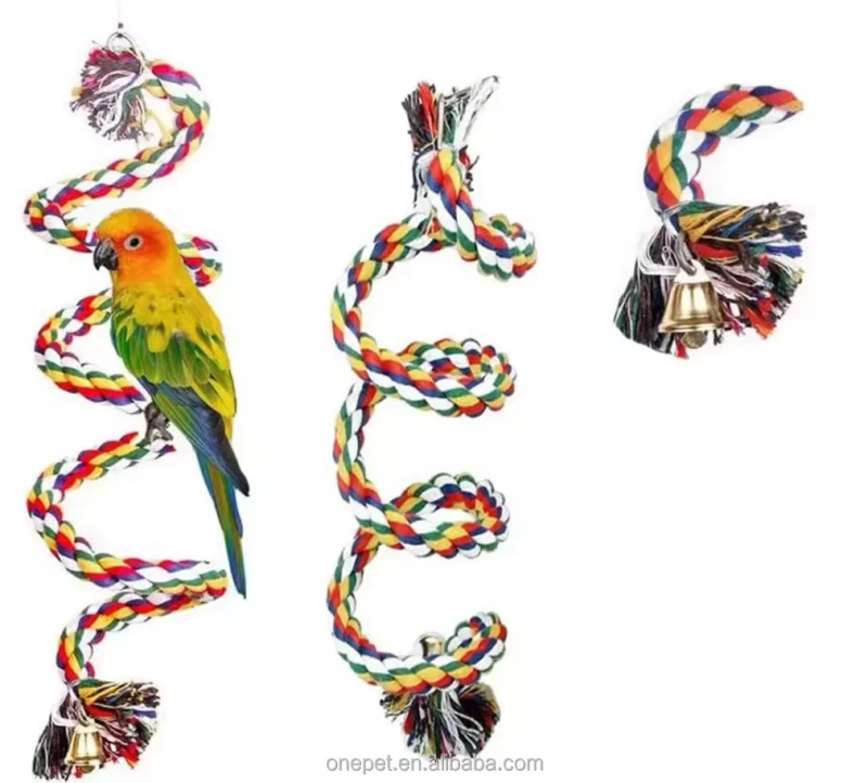 Cotton Rope for Bird Perch Pet Birds Climbing Frame Pole Bird Bungee Toys Parrot Chew Toys Parrot Rope Perch With Bells