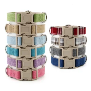 Cotton Velvet Adjustable Pet Collar Plaid Print Lightweight Dog Collar with Plastic Buckle