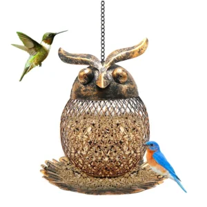 Courtyard Iron Bird Feeder Durable Chicken Pigeon Feeding Hanging Tray Owl Design Pet Bird Seed Feeder Supplies