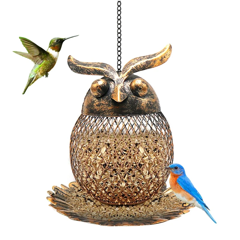 Courtyard Iron Bird Feeder Durable Chicken Pigeon Feeding Hanging Tray Owl Design Pet Bird Seed Feeder Supplies