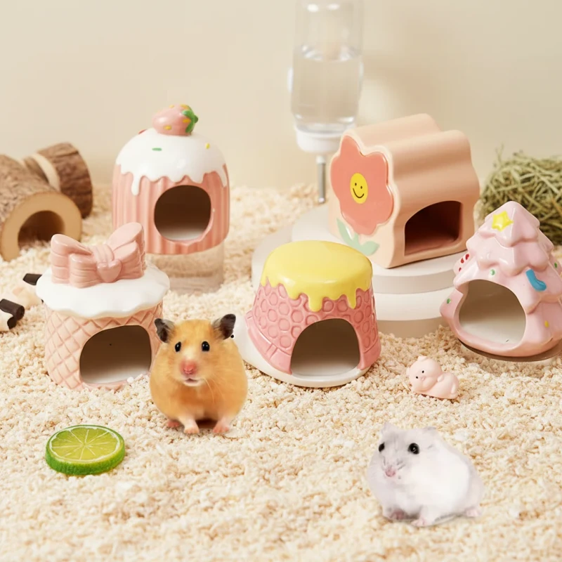 Cozy Small Pet Shelter Ceramic Material Heat Resistant Daily Use Hamster House Small Animal Hideout Sleeping Nest