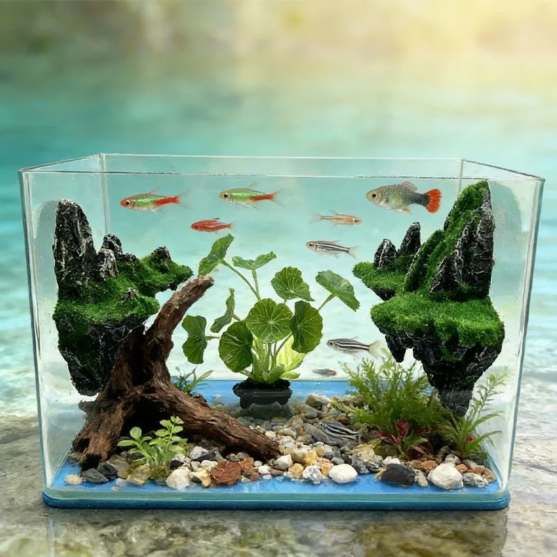 Creative Aquarium Resin Matching Rockery Set Sky City Suspended Mountain Ornament Reusable Eco Friendly Small Household Fish