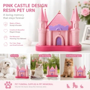 Creative Modern Pink Castle Resin Pet Ashes Urn Eco Friendly Memorial Keepsake Decor for Small Animals