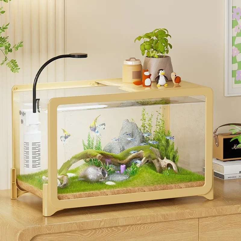 Creative Small Desktop Fish Tank Goldfish Turtle Tank with Eco Friendly Landscaping Aquarium Accessory
