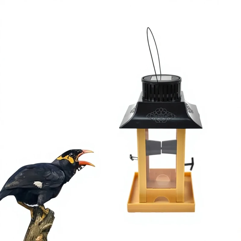 Creative Solar PVC Bird Feeder with LED Light Automatic Outdoor Hanging Feeding Station for Pigeons and Parrots