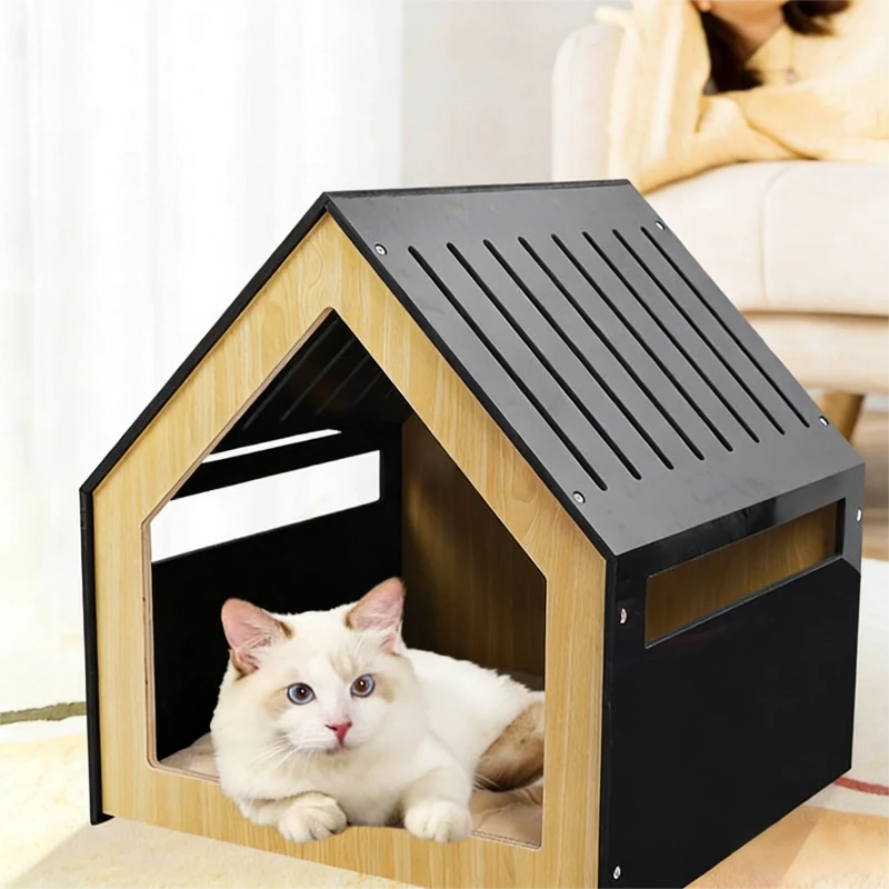Creative Wooden Cat Bed Modern and Simple with Glass Door Pet Cabin Home Use Dog House