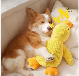 Crinkle Squeaker Cartoon Dog Toy Eco-Friendly Soft Duck-Shaped Suede Cotton Indestructible Anxiety Relief Interactive Pet Squeak