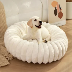 Cross Border New Vertical Rabbit Plush Round Pet Bed Soft Comfortable Donut Dog Bed Washable Cat Mat Warm Pet Cushion