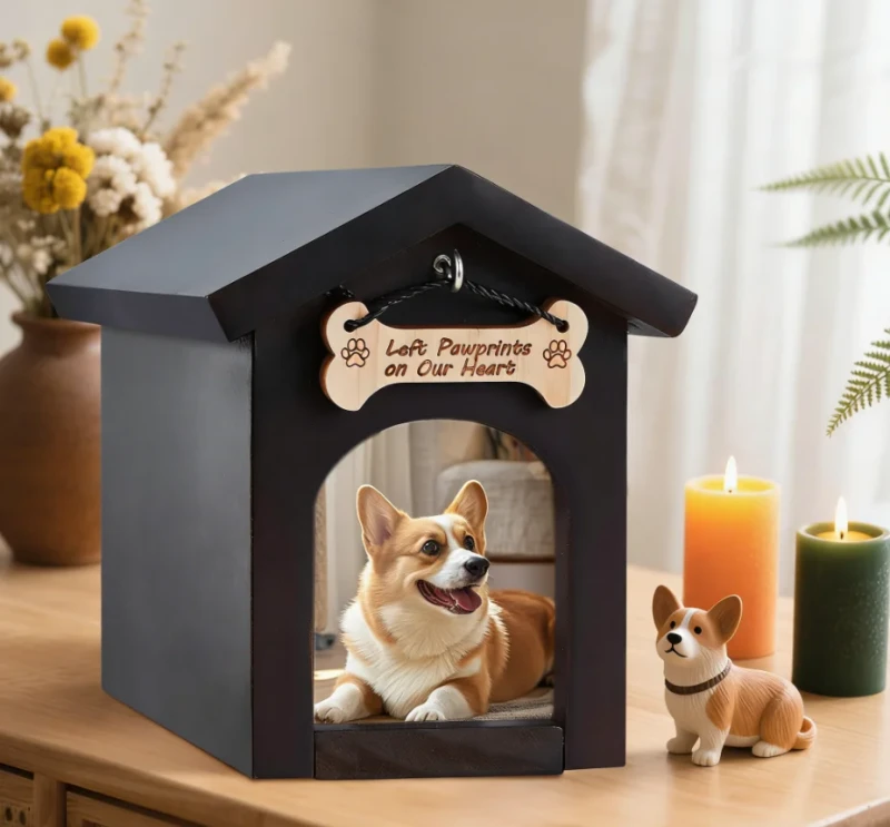 Cross Border Wooden Pet Urn with Photo Frame Dog Tag Hook Memorial Box Pet Funeral Supplies Ashes Memorial Box