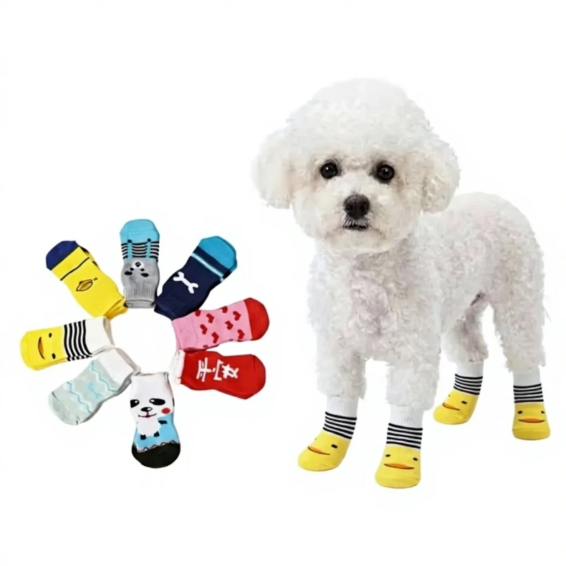 Cross border Bestseller High Quality Non Slip Cartoon Design Pet Socks Small Dog Paw Covers Teddy Dog Shoes All Seasons Pet