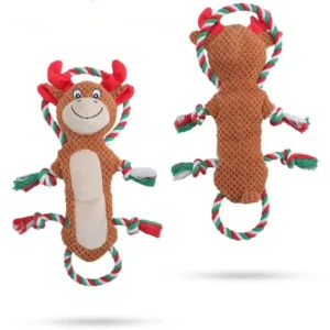Cross border Interactive Christmas Rope Knot Elk Voice Squeak Bite Plush Dog Toy Puppy