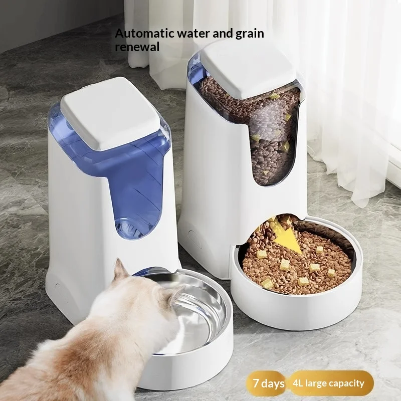 Cross border Pet Large capacity Automatic Stainless Steel Plastic Waterproof Indoor Feeder Dog Water Dispenser Cat Feeding Bowl