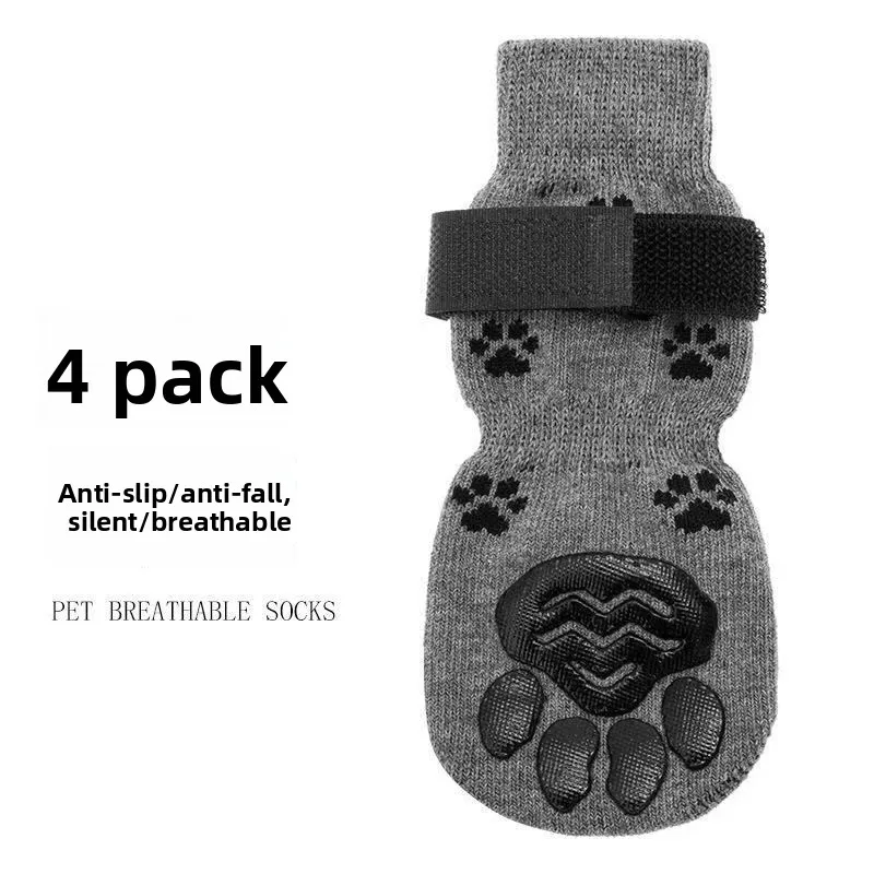 Cross border Pet Socks Indoor Cotton 4 Pack Breathable Non slip Anti drop Mute Color blocking Design All Seasons Medium Shoes