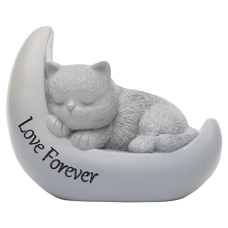 Cross border Resin Pet Urn Memorial Supplies Dog Cat Funeral Keepsake Ash Storage Cat Sleeping Crescent Moon Shape