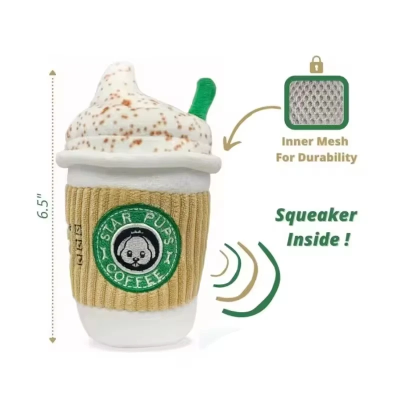 Cup Bottle Shape Coffee Shape Interactive Squeaky Dog Plush Toy Spice Latte Funny Dog Chew Toys for Pet