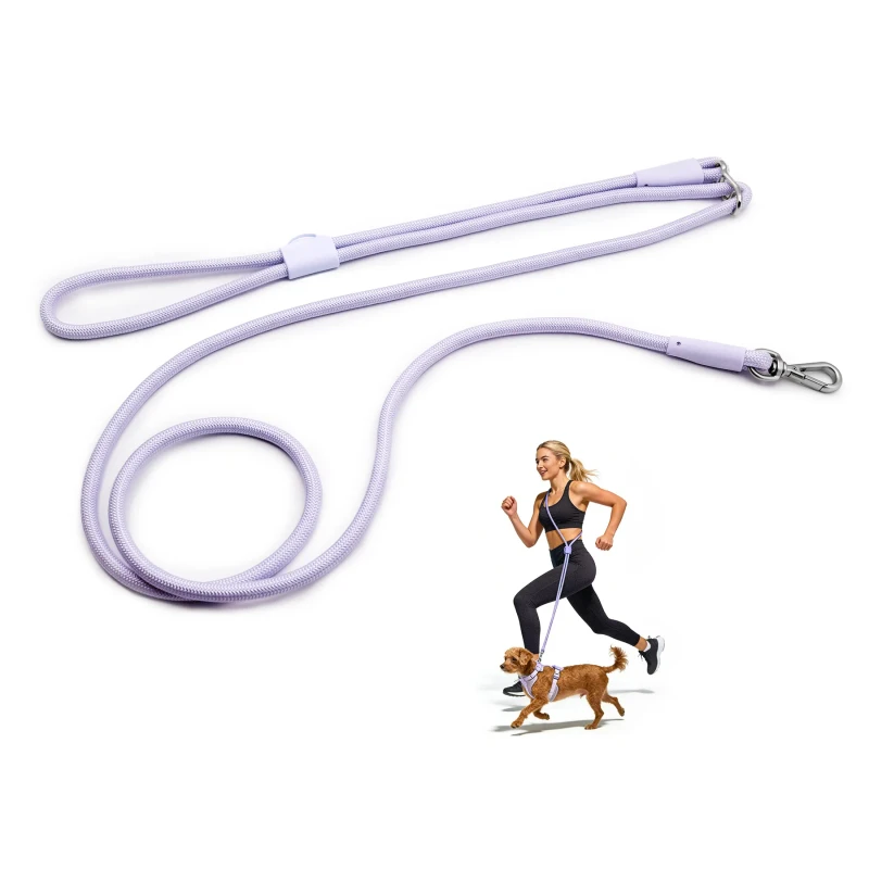Custom 4 in 1 Adjustable Hands Free Crossbody Waist Worn Solid Nylon Polyester Rope Pet Dog Lead Leash With Silicon