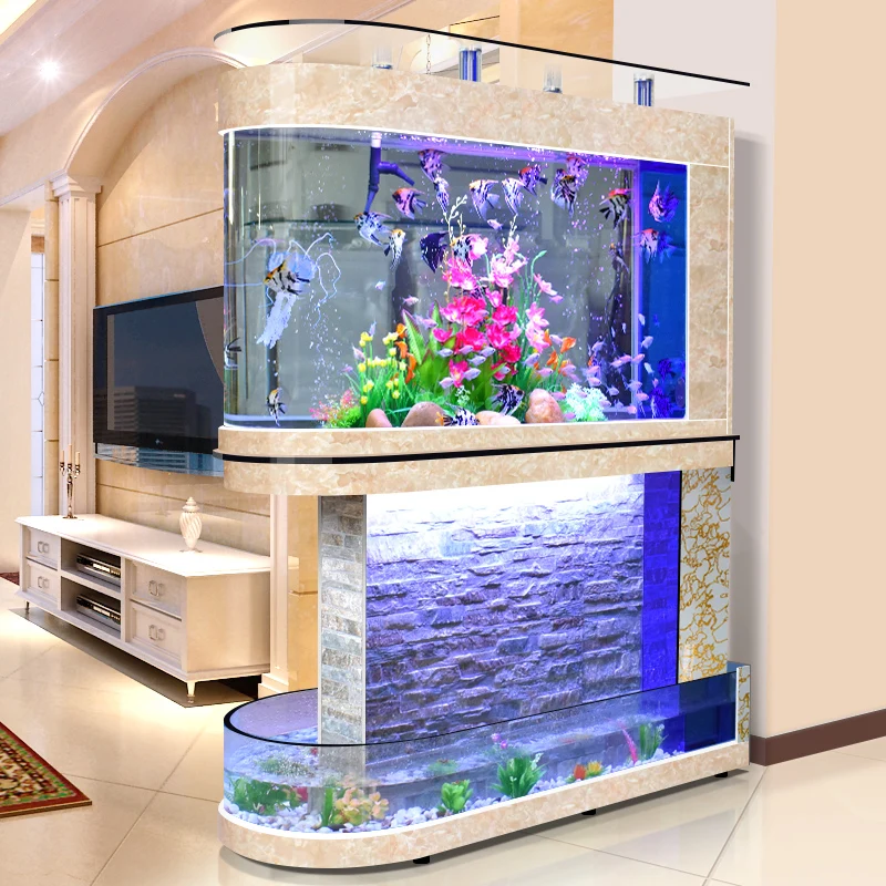 Custom Acrylic Big Glass Aquarium Tank 120L Eco Friendly Living Room Decor Silent Water Pump Office Desktop Accessories