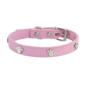 Custom All Season Solid pink Soft PU Leather Durable Paw Neck Strap Adjustable Waterproof Premium Pets Collar
